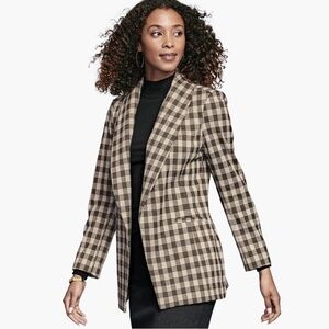 Johnston & Murphy Size XS Oversized Plaid Shawl-Collar Brown Blazer